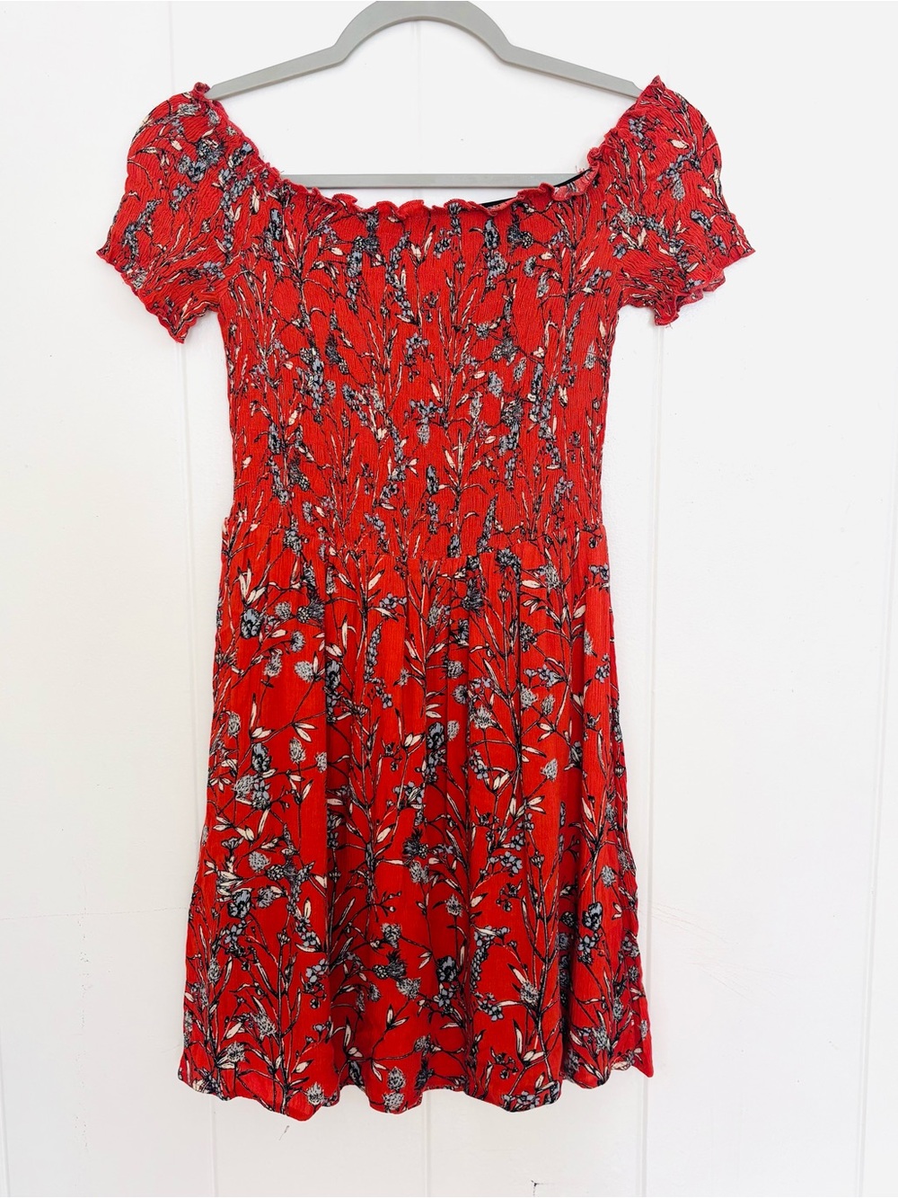 Sky and Sparrow Red Floral Off-Shoulder Mini Dress